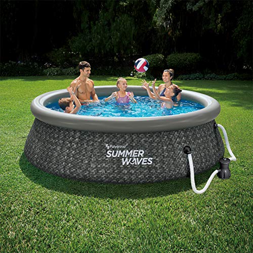 Summer Waves P1A00830A 8ft x 2.5ft Quick Set Ring Above Ground Inflatable Outdoor Swimming Pool with RX300 Filter Pump Dark Wicker 