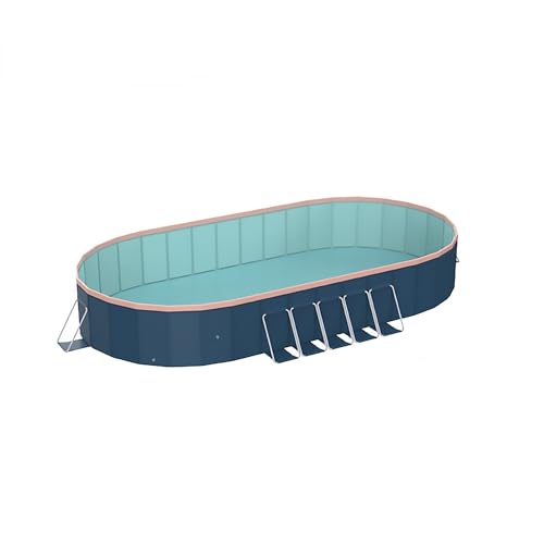 BravSco Foldable Oval Pool, Deep Blue, 138 x 69 x 20 in