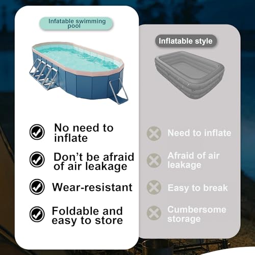 BravSco Foldable Oval Pool, Deep Blue, 138 x 69 x 20 in