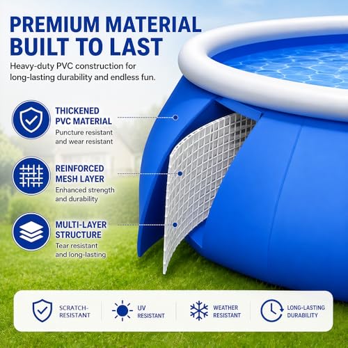 VIBRFURE Model 1 Blue Round Inflatable Swimming Pool 72"L x 20"H