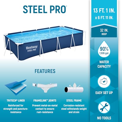 Bestway Steel Pro 1056425USX23 Framed Pool, 13'1" x 6'11" x 32"