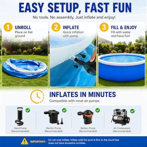 VIBRFURE 1 Blue Inflatable Top Ring Pool, 120"L x 30"H