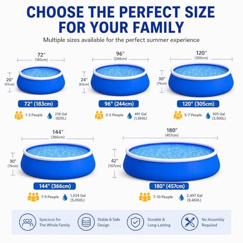 VIBRFURE 1 Blue Inflatable Top Ring Pool, 120"L x 30"H