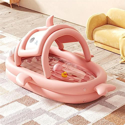 Pink Self-Inflatable Family Swimming Pool with Canopy Shade