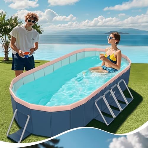 BravSco Foldable Oval Pool, Deep Blue, 138 x 69 x 20 in