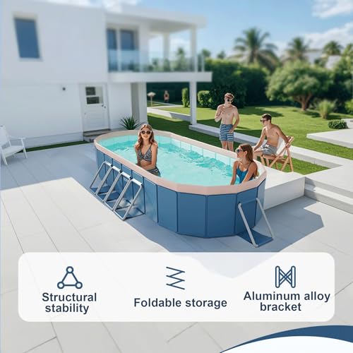 BravSco Foldable Oval Pool, Deep Blue, 138 x 69 x 20 in