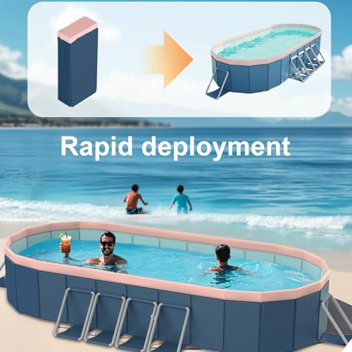 BravSco Foldable Oval Pool, Deep Blue, 138 x 69 x 20 in