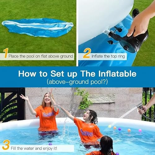 Beuiosda Extra Large Inflatable Pool, Blue, 366 x 76